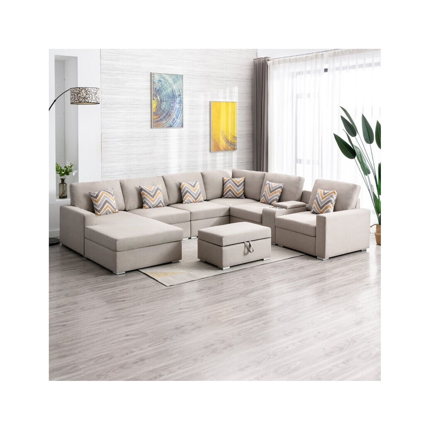 Maykoosh Tuscan Treats Linen Fabric 8Pc Reversible Chaise Sectional