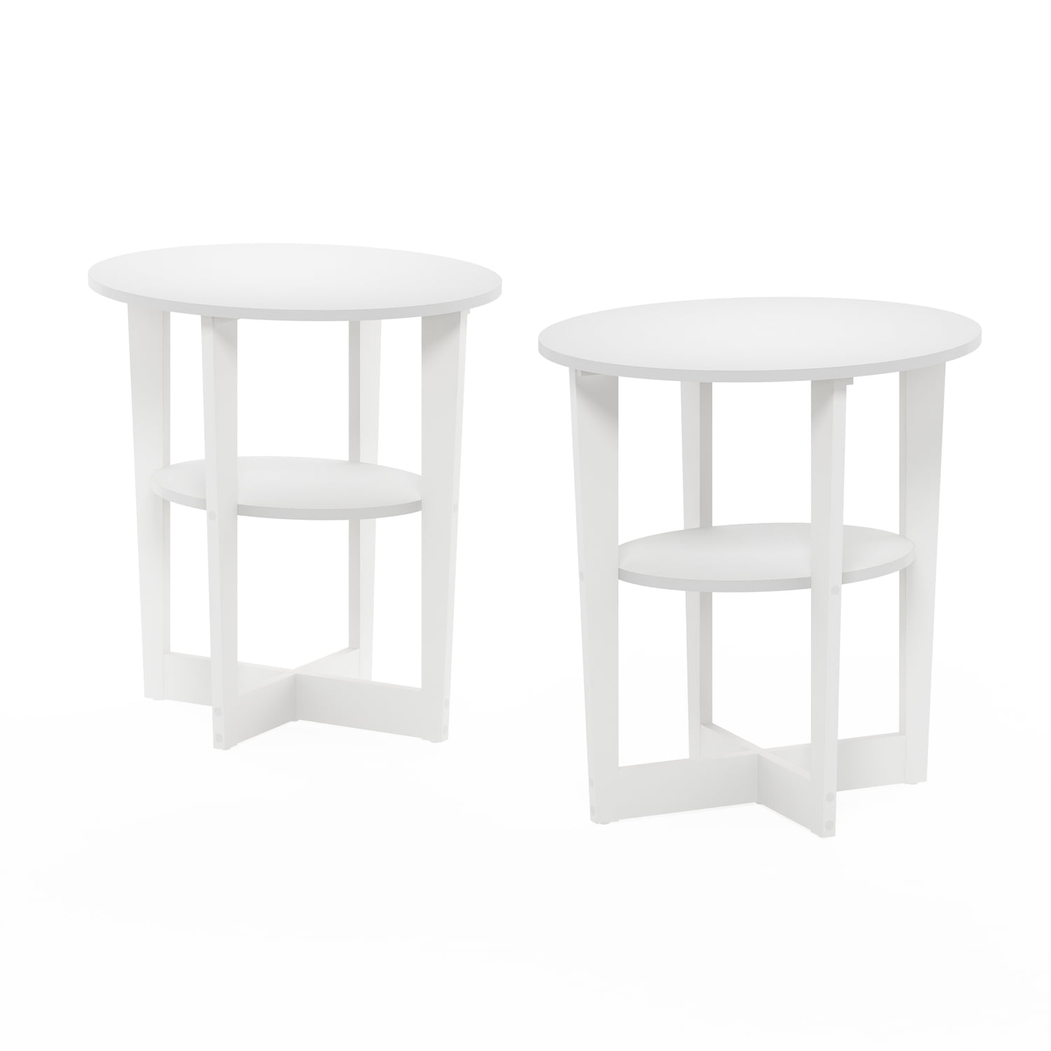 Furinno White Oval End Tables with Shelves, Set of Two