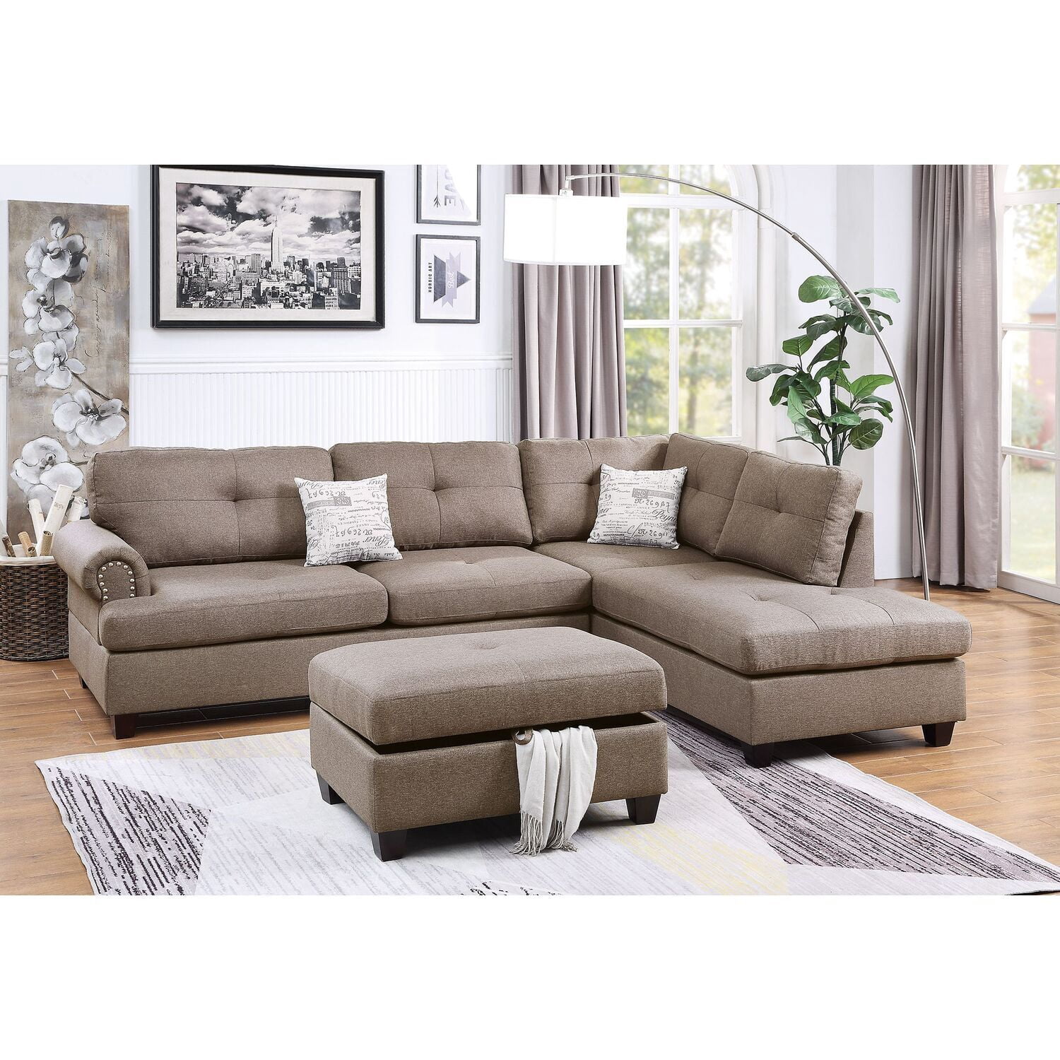 Modern Sectional Sofa Set 3 Piece Living Room Furniture with Ottoman ...