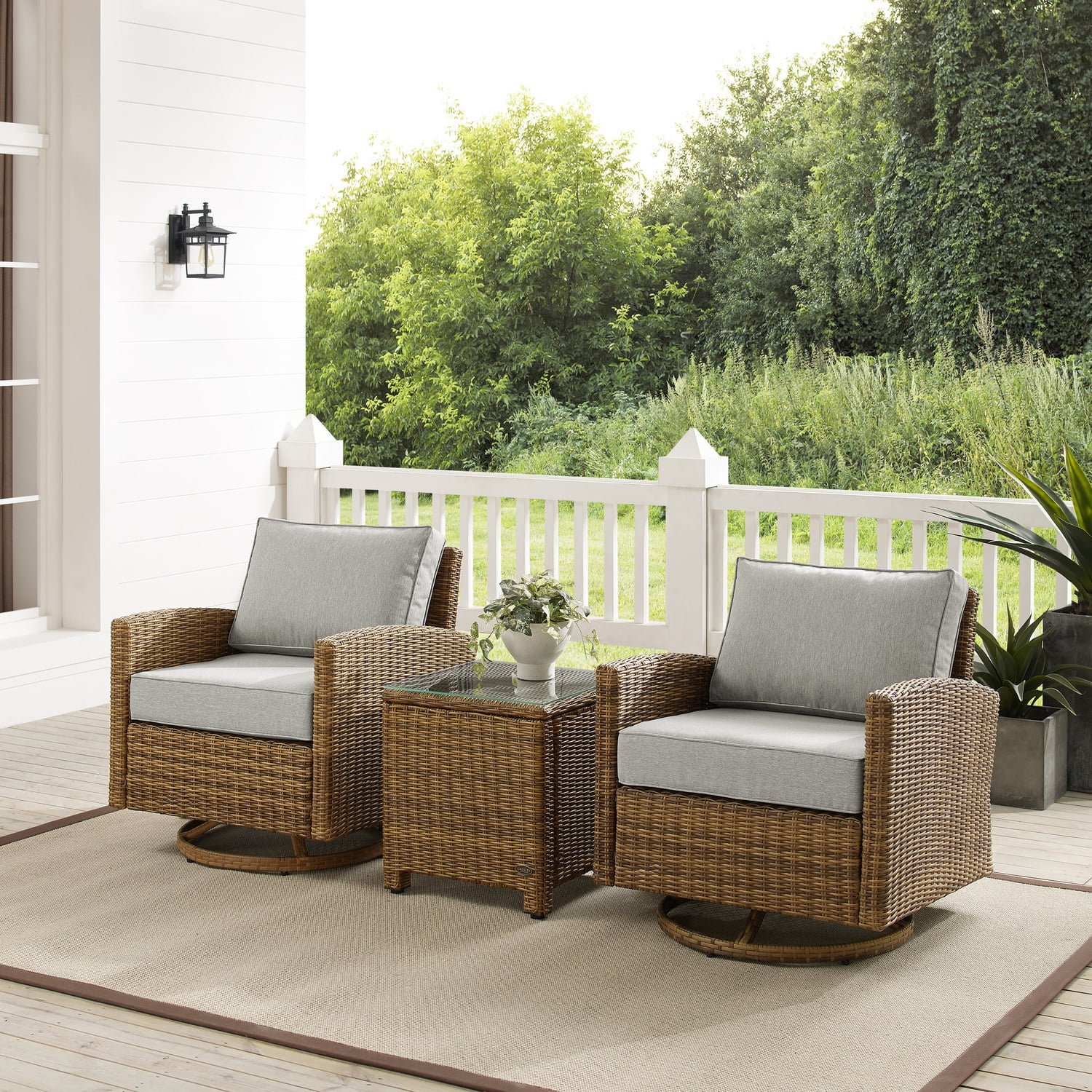 Outdoor Swivel Rocker Chair Set - 3pc Patio Furniture Wicker Set with ...
