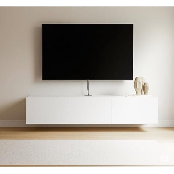 Maykoosh Urban Oasis 65 Inches Luxurious and Durable Floating TV Stand Wall Mounted Entertainment Center with Cable Management, Sturdy Floating Entertainment Center White