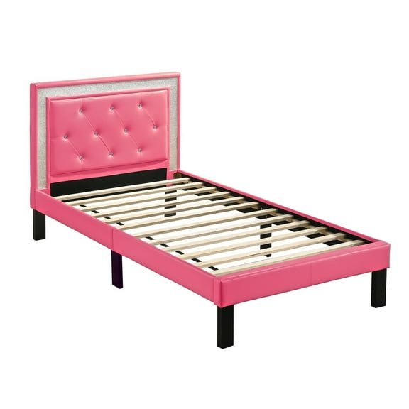 Maykoosh Urban Upmarket Furniture Twin Faux Leather Bed Frame with Slats in Pink