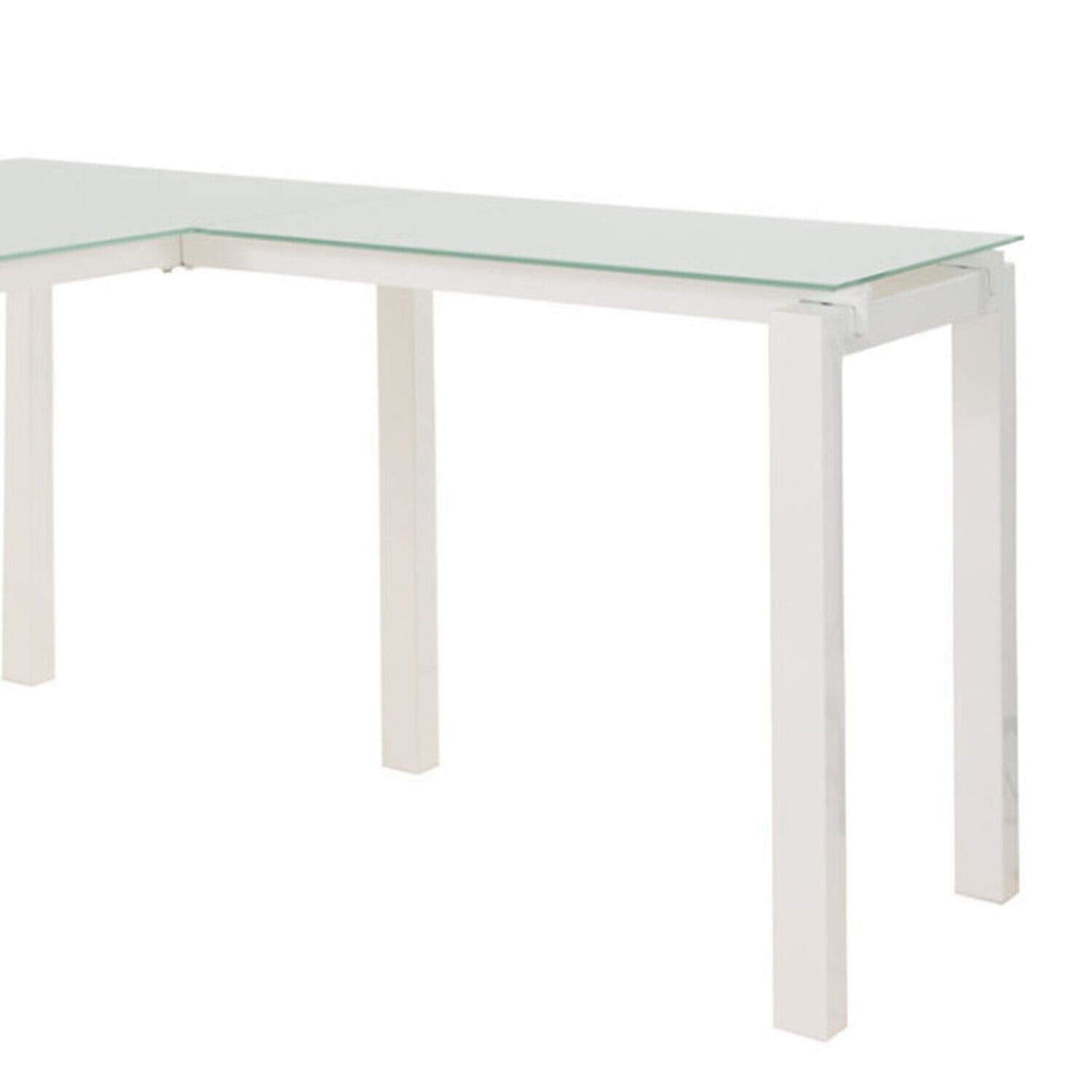 White Frosted Glass L-Shaped Corner Desk with Metal Frame