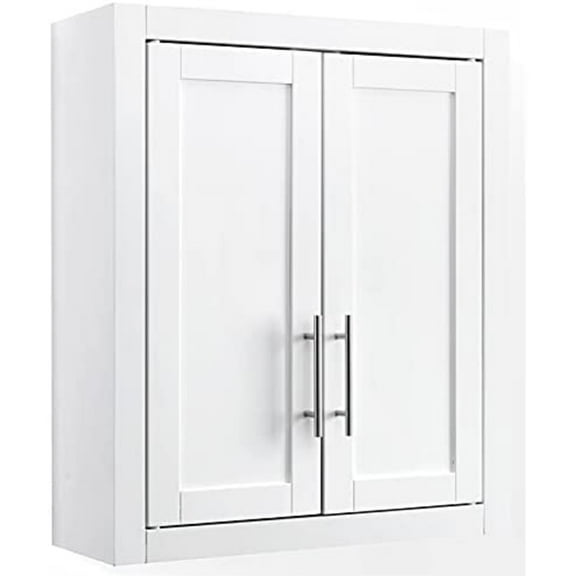 Maykoosh Urban Upmarket Transitional Wood Wall Cabinet in White/Chrome, Doors with Magnetic Closure, Shaker-Style Panels on Doors, 8.00 x 22.00 x 26.00 Inch, Brushed Nickel Hardware