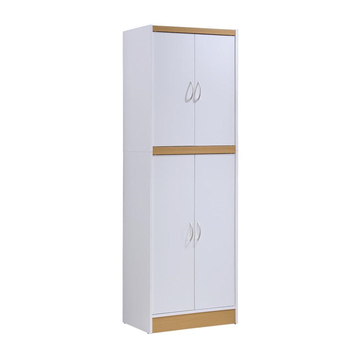 White and Oak 4-Door Kitchen Pantry Cabinet