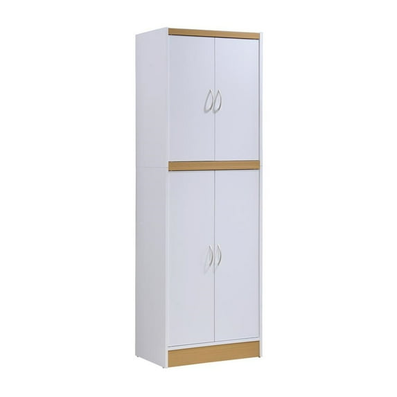 Kitchen Pantry 4 Door White Storage Cabinet - Adjustable Shelves, Tall & Rectangular Design