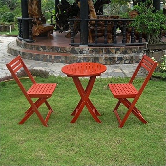 Victorian Bistro Set - Acacia Folding Table & Chairs - Outdoor Patio Furniture - Antique White Finish