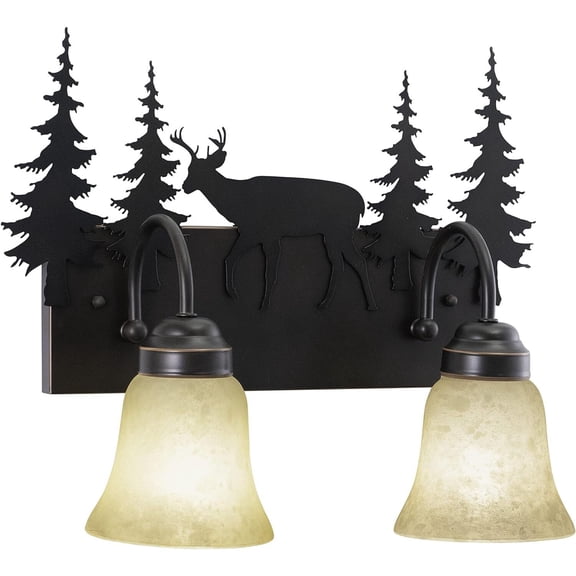 Rustic Deer Bathroom Vanity Light - 2 Light Bronze Fixture - Victorian Style