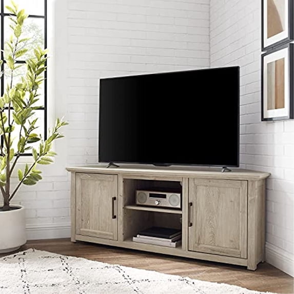 Maykoosh Victorian Vibes 58" Corner TV Stand: Frosted Oak Finish, Adjustable Shelves, Fits TVs up to 65", Rustic Style, 22"H