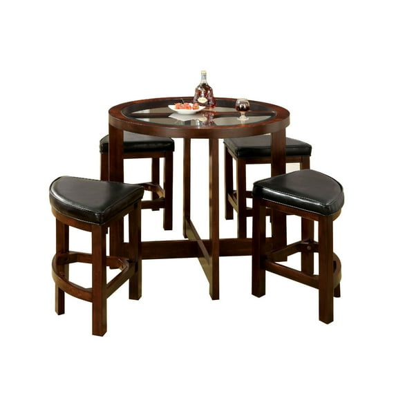 Maykoosh Victorian Vintage 5 Piece Counter Height Table Set, Dark Walnut