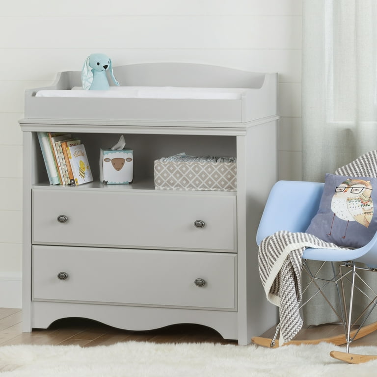 Maykoosh Victorian Vintage Changing Table with Drawers Soft Gray 46.75 inch L x 20.25 inch W x 6.5 inch H 2 Practical Drawers with Metal