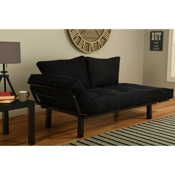 Maykoosh Seaside Style Lounger Metal Frame Set with Stylish Upholstered Mattress and Two Pillows, Converts from Chair to Bed for Versatile Comfort-Color:Black,Style:Black Frame