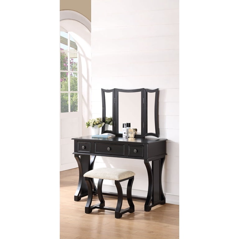 Vintage Vanity Set Wood Table Mirror Stool Black Victorian Dressing Table -  Walmart.com