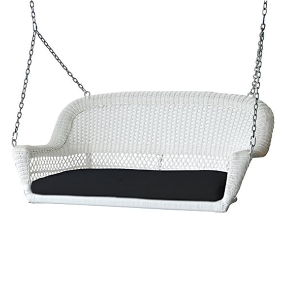 Maykoosh Seaside Style Porch Swing with Cushion with Removable Cushion Covers, Sturdy Steel Construction, Ideal for Patios and Porches-Color:Black Cushion,Size:White Frame