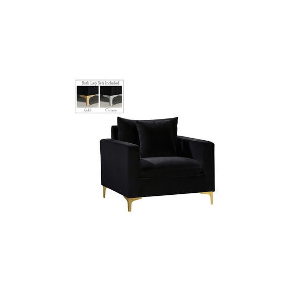 Velvet Upholstered Chair - Modern Accent Chair with Metal Legs - Living Room, Bedroom, Office