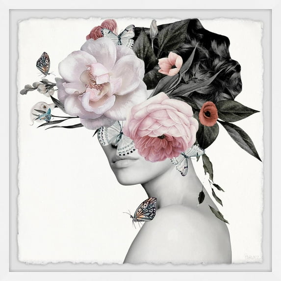 Maykoosh Vintage Variety Pastel Peonies Framed Painting Print - Greyscale Model with Pink Blossoms, Giclee on Archive Paper, Hand-Framed, Ready to Hang, Artist Signed