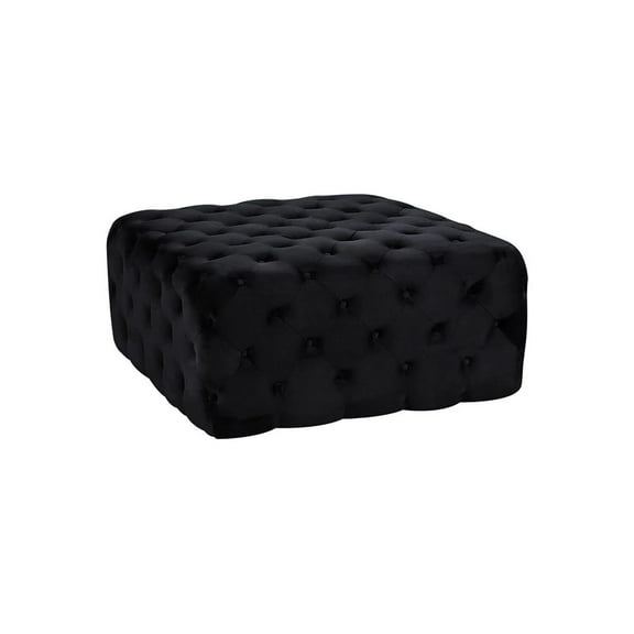 Maykoosh Vintage Visions Modern , Contemporary Velvet Upholstered Ottoman/Bench with Deep Button Tufting, Solid Wood Frame, Square Shape-Color:Black