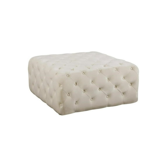 Maykoosh Vintage Visions Modern , Contemporary Velvet Upholstered Ottoman/Bench with Deep Button Tufting, Solid Wood Frame, Square Shape-Color:Cream