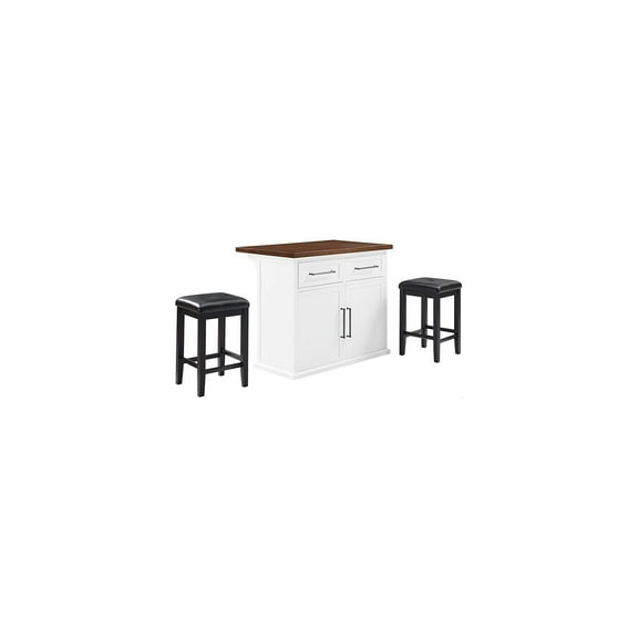 Kitchen Island with Storage & Stools - Wood Top Dining Cart - Modern Farmhouse Style Island Table