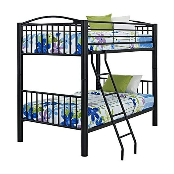Metal Full Over Full Bunk Bed with Ladder - Pewter Finish - 82.5" Height