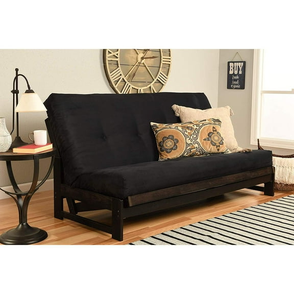 Maykoosh Vintage Vogue Futon Frame with Suede Black Mattress - 76"L x 31"D x 37"H, Versatile Full-Size Futon Sofa, Space-Saving Design