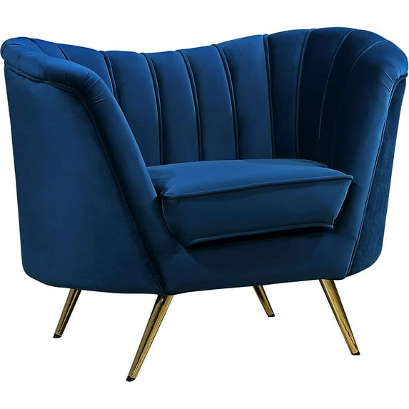Maykoosh Vintage Vogue Modern, Contemporary Velvet Upholstered Chair with Deep Channel Tufting and Rich Gold Stainless Steel Legs, 43" W x 30" D x 33" H-Color:Navy