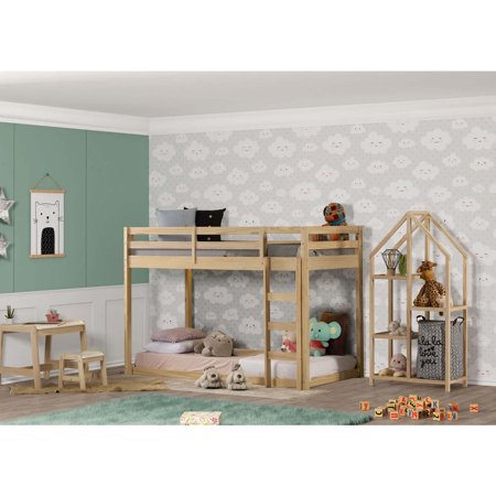 Maykoosh Vintage Vogue Twin Over Twin Solid Wood Low Loft Bunk Bed Natural