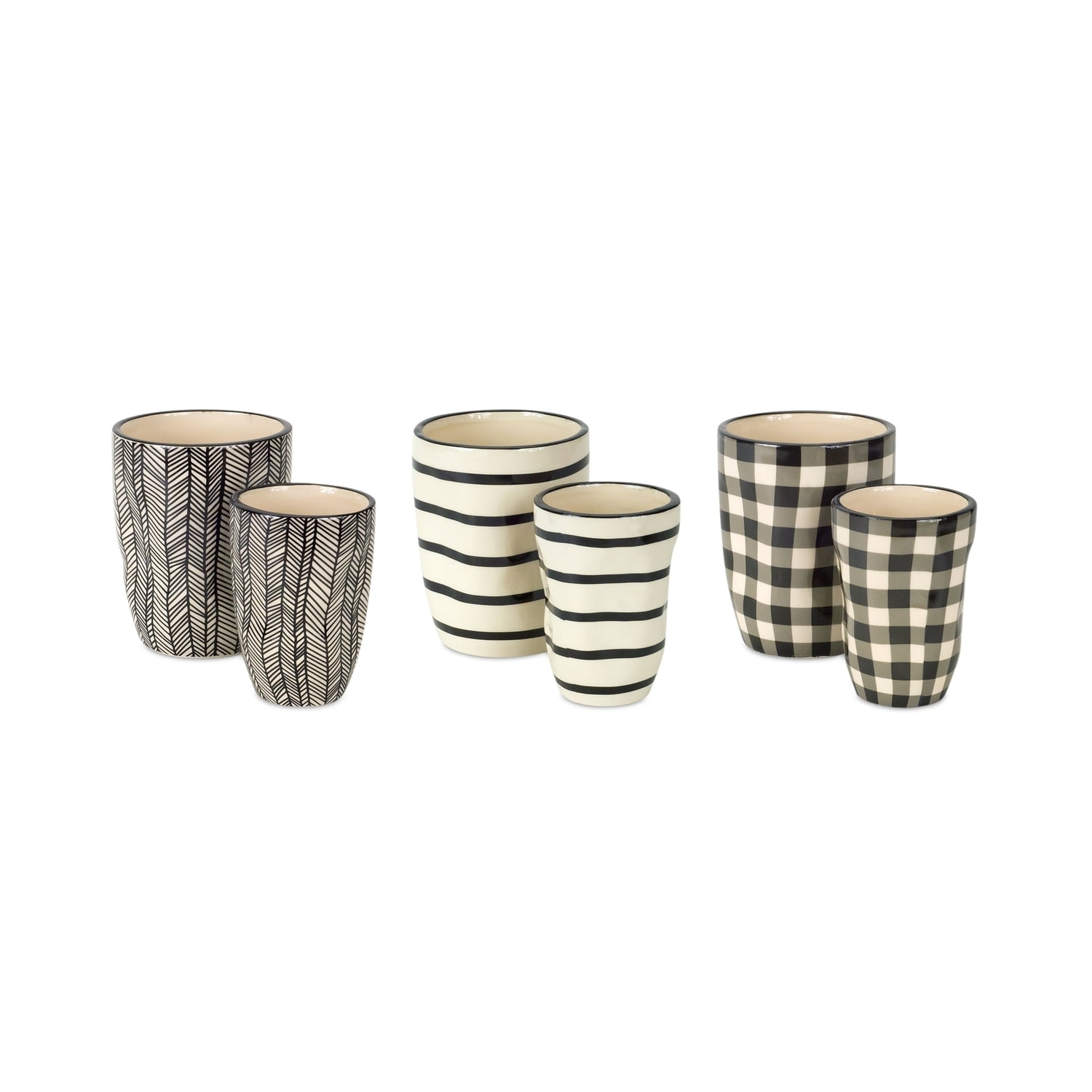 Black and Ivory Patterned Dolomite Decorative Pots Set of 6