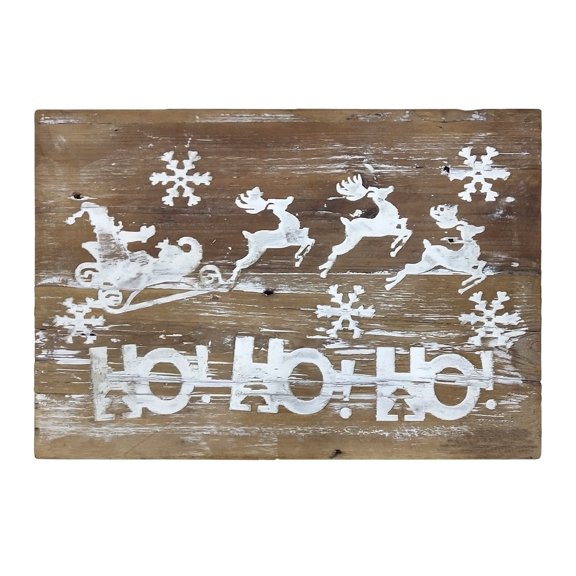 Holiday Wood Wall Sign - Festive Christmas Decor - Santa Sleigh Design - 19.5 Inch
