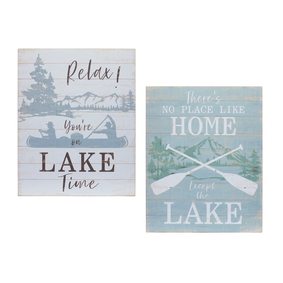 Lake House Decor Signs Set of 2 - Wooden Lake Life Sentiments - Rustic Home Wall Decor