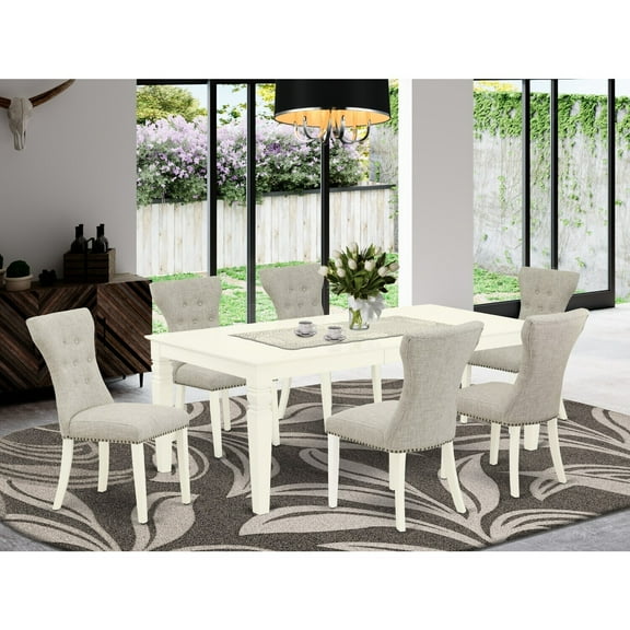 Zen Zone 7-Piece Dining Set - Rectangular Table6 Parsons Chairs - Solid Wood - Linen White Finish