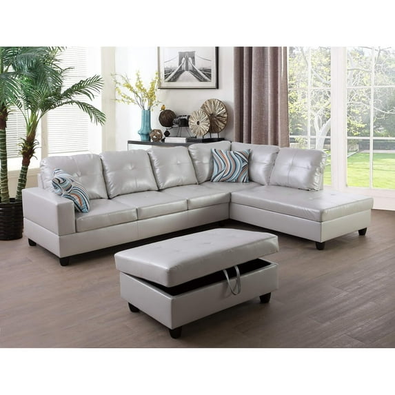 Maykoosh Zen Zone Furniture L Shape Sectional Sofa Sets With Removable Ottomans And Waist Pillows For Living Room, Powder