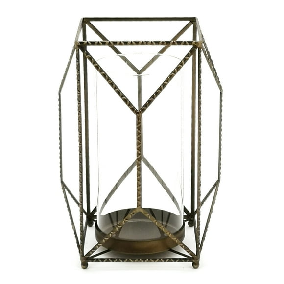 Maykoosh Zen Zone Geometric Iron Candle Holder With Glass Hurricane