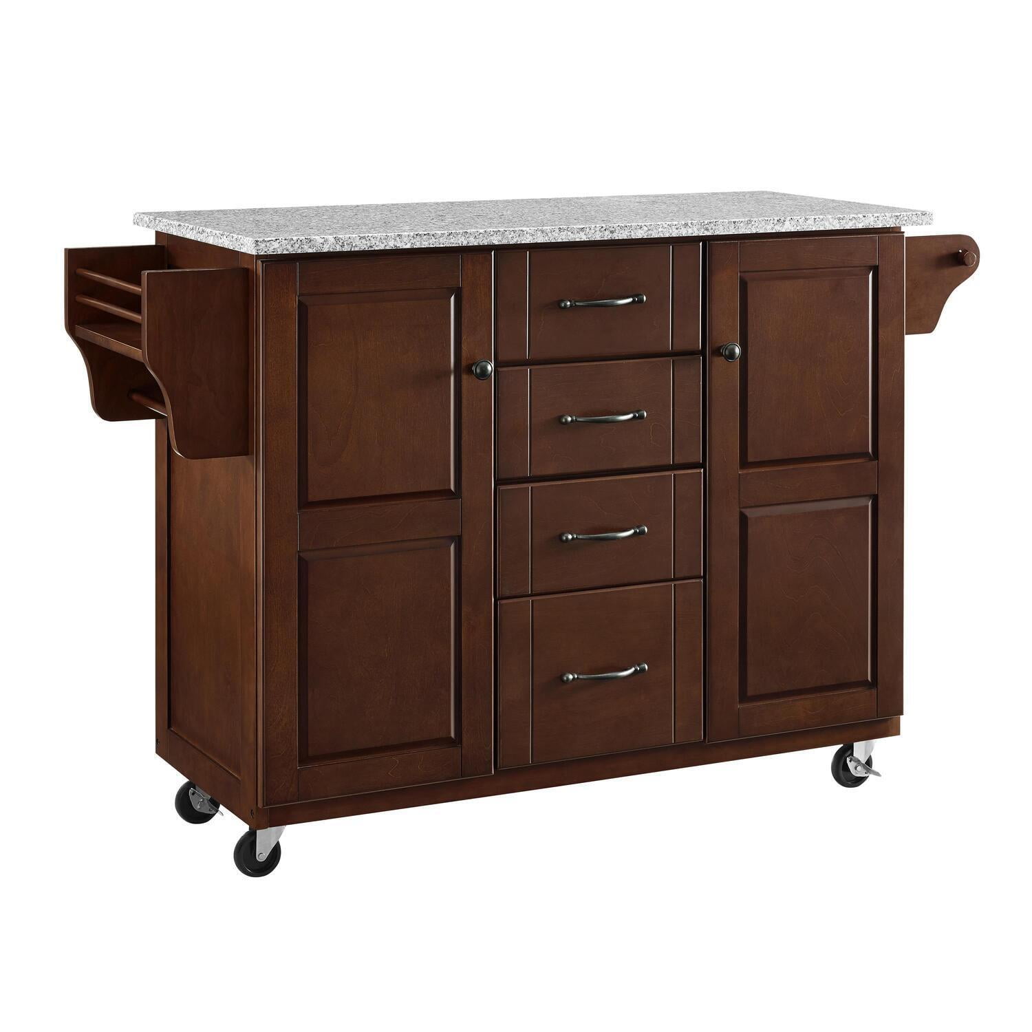 Eleanor Mahogany Granite Top Rectangular Kitchen Cart with Storage