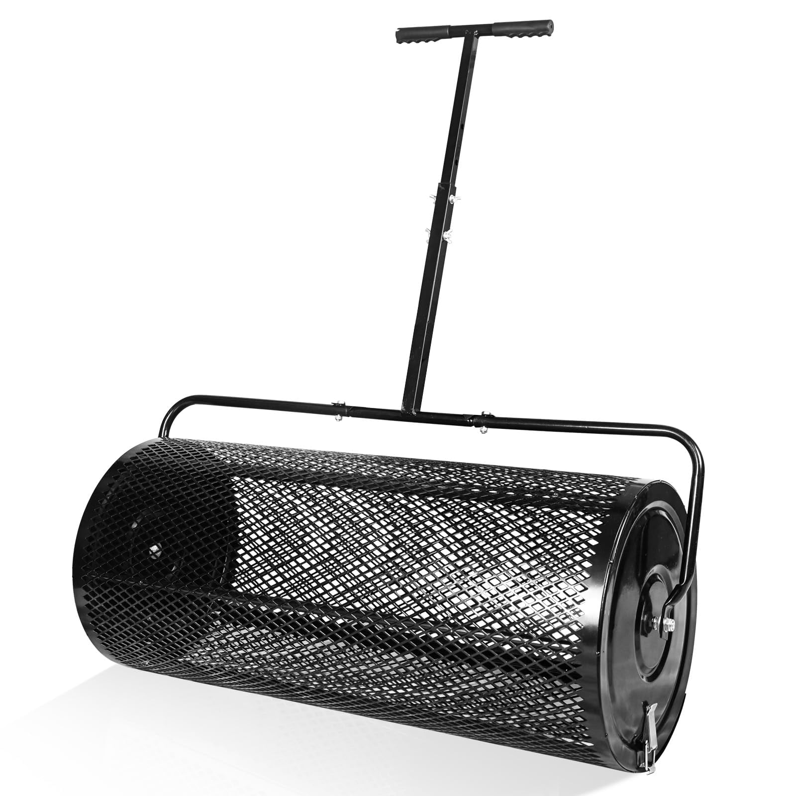 Maylaviu 36-Inch Compost & Peat Moss Spreader, Lawn Roller Spreader with Adjustable T-Handle, Heavy-Duty Steel Mesh Basket for Topdressing, Black