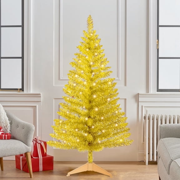 Maylaviu 4ft Gold Halloween & Christmas Tree w/122 Branch Tips, Includes Separate String Lights (Not Pre-Lit)