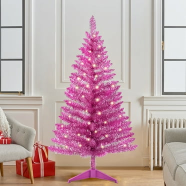 Maylaviu 4ft Pre-lit Artificial Halloween Christmas Tree with 122 Branch Tips, 50 Lights, Pink