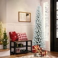 thumbnail image 1 of Maylaviu 6ft Lighted Snow Flocked Pencil Artificial Christmas Tree with 358 Quality PVC Branches, 150 Lights, Foldable Metal Base, White, 1 of 8