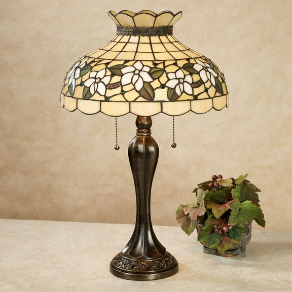 Maylea Magnolia Stained Glass Table Lamp Ivory 20.5 Inches High