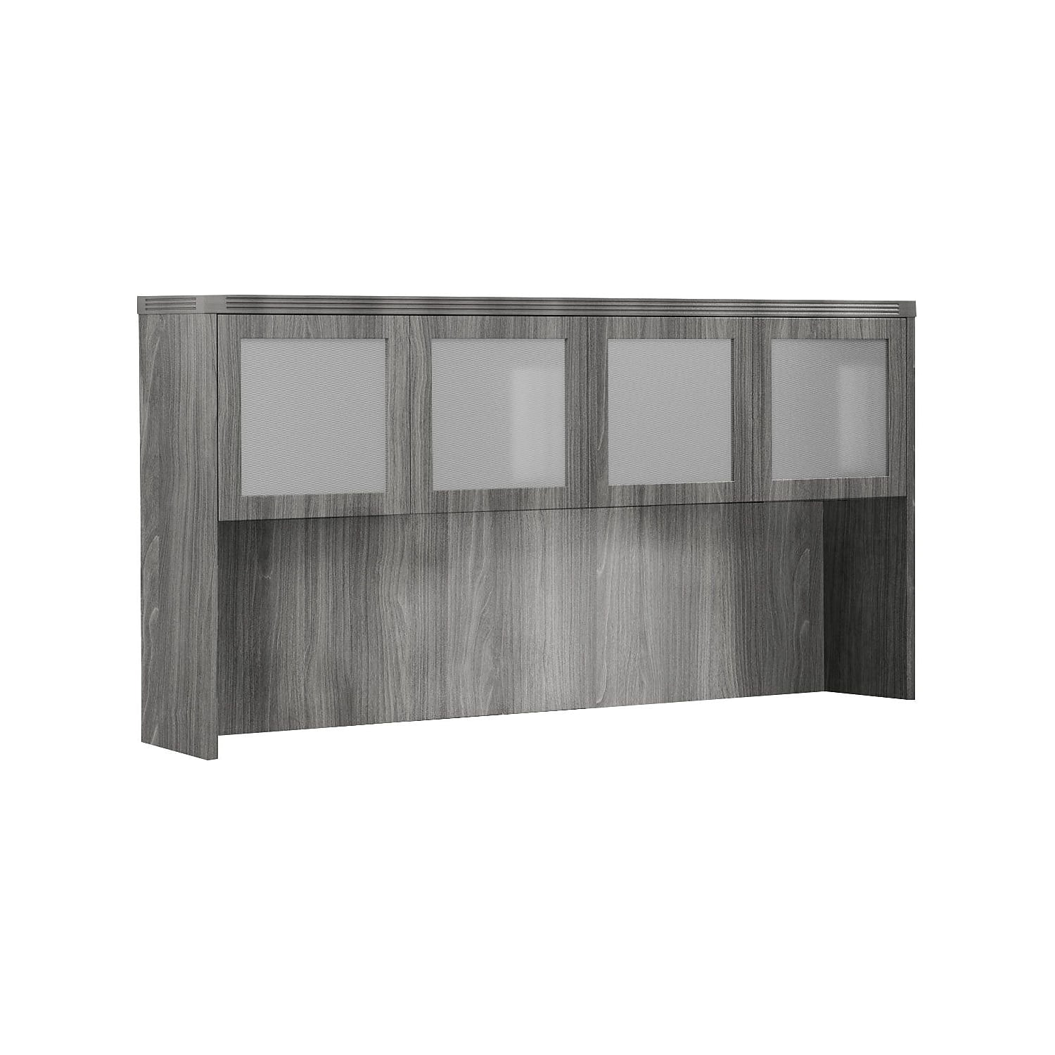 Gray Steel 72" Desk Hutch with Tempered Glass Doors
