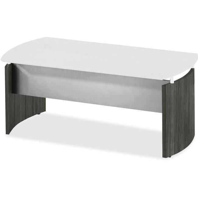 Gray Steel Laminate Curved Desk with Beveled Edge