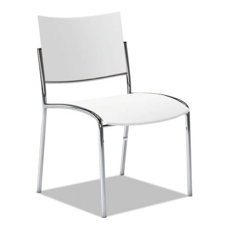 Mayline Escalate Series Seating Stackable Chairs - White Plastic Seat - White Plastic Back - Silver Chrome Frame - Four-legged Base - 4 / Carton