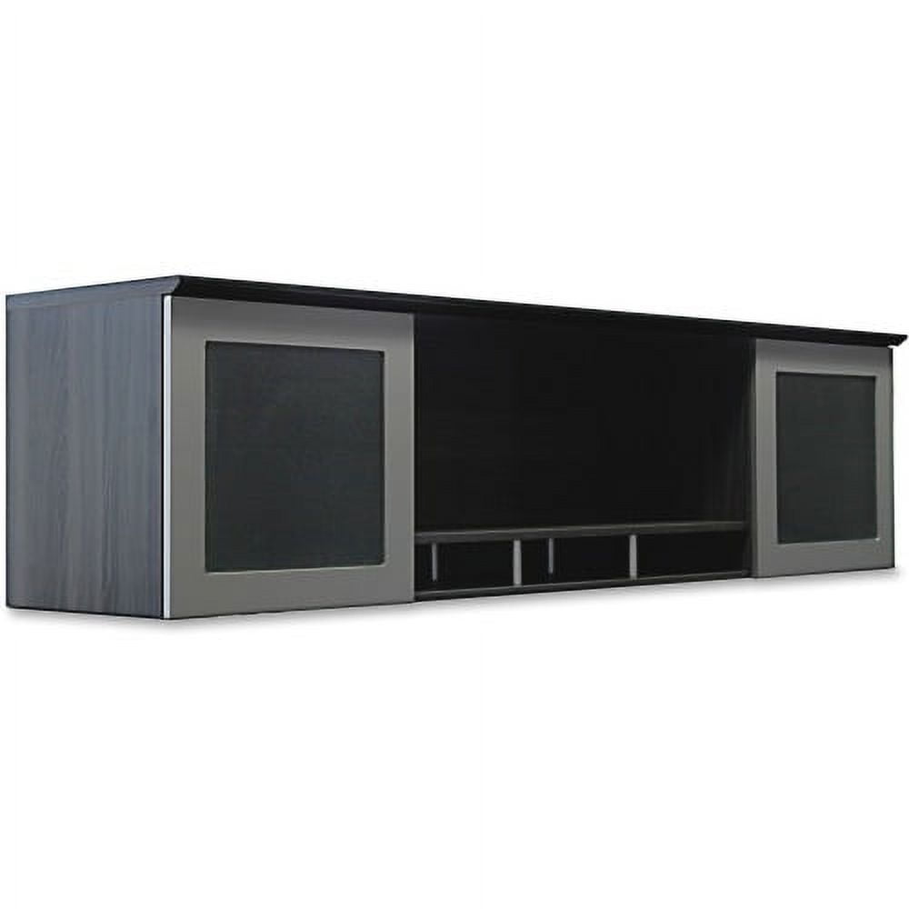Gray Steel Laminate Hutch with Frosted Glass Doors