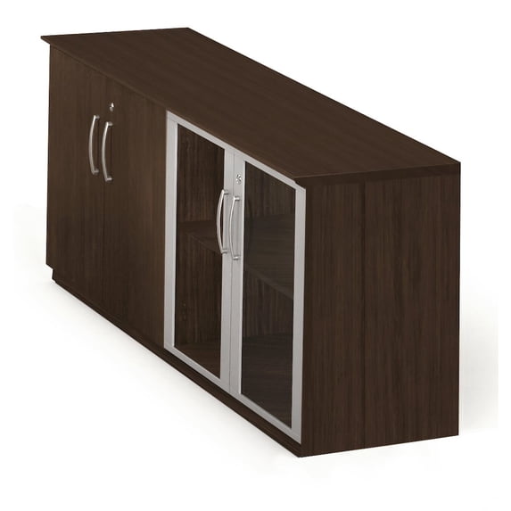 Mayline Low Wall Cabinet with Doors (Wood/Glass Door Combination), Mocha