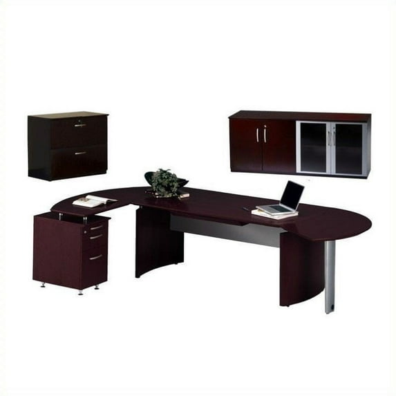 Mayline Napoli 72" Computer Desk Set with Left Return in Mahogany
