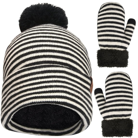 Maylisacc Kids Hat Gloves Set Girl Boy Winter Knitted Set Knitted Beanie Hat Full Finger Mittens 1-5 Years Pink