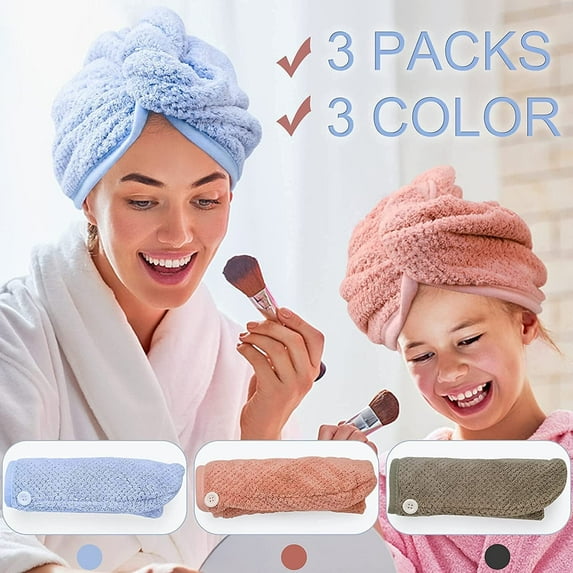 Maylisacc Microfiber Hair Towel Wrap for Women and Men 3Pack Bathroom Essential Accessories Quick Dry Hair Turban for Drying Curly Long Thick Hair
