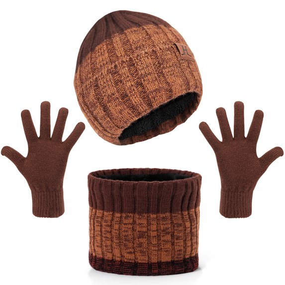 Maylisacc Winter Hat Scarf Mitten Set Warm Pom Pom Hat Adult Knit Beanie Ski Cap for Men Women