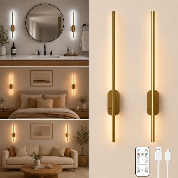 Maylit Peel and Stick on Wall Sconces Set of 2 with Remote Living Room Decor