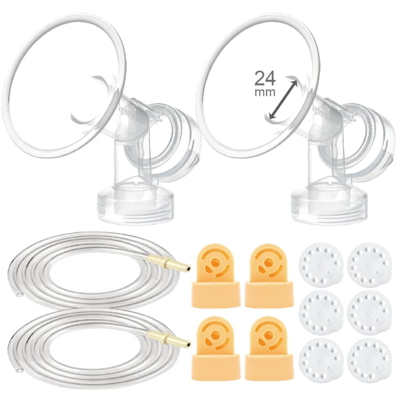 Maymom Breast Pump Kit Compatible with Medela Pump in Style Advanced Breast Pumps; 2 Breastshields (one-piece, 24mm), 4 Valve, 6 Membrane, 2 Tubing Can Replace Medela Pump in Style Valve